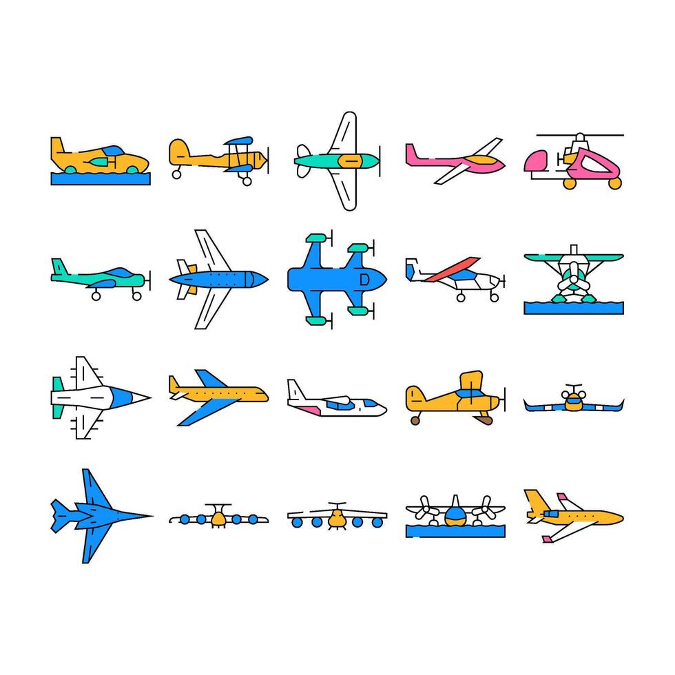 plane flight travel aircraft icons set vector