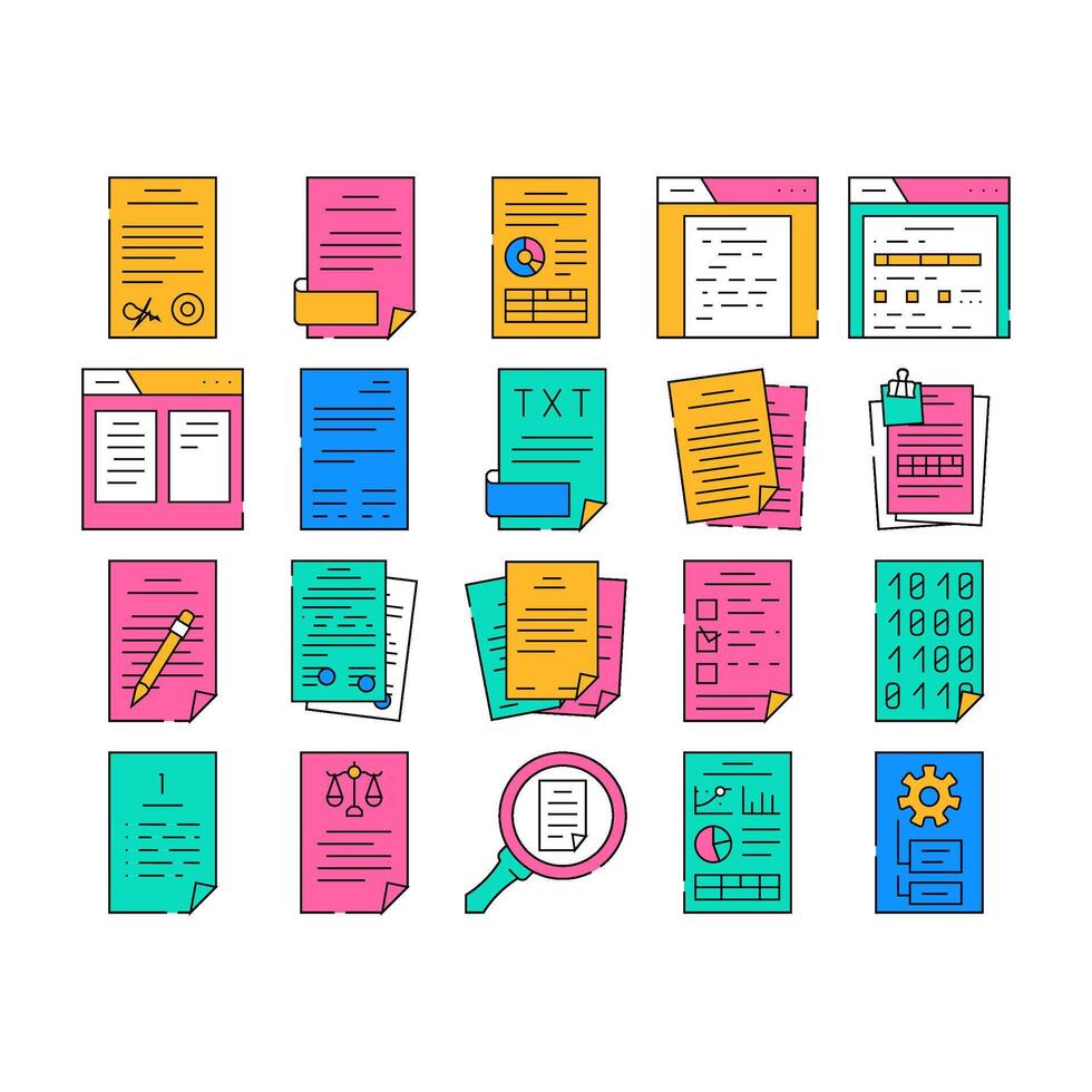 document business file office icons set vector