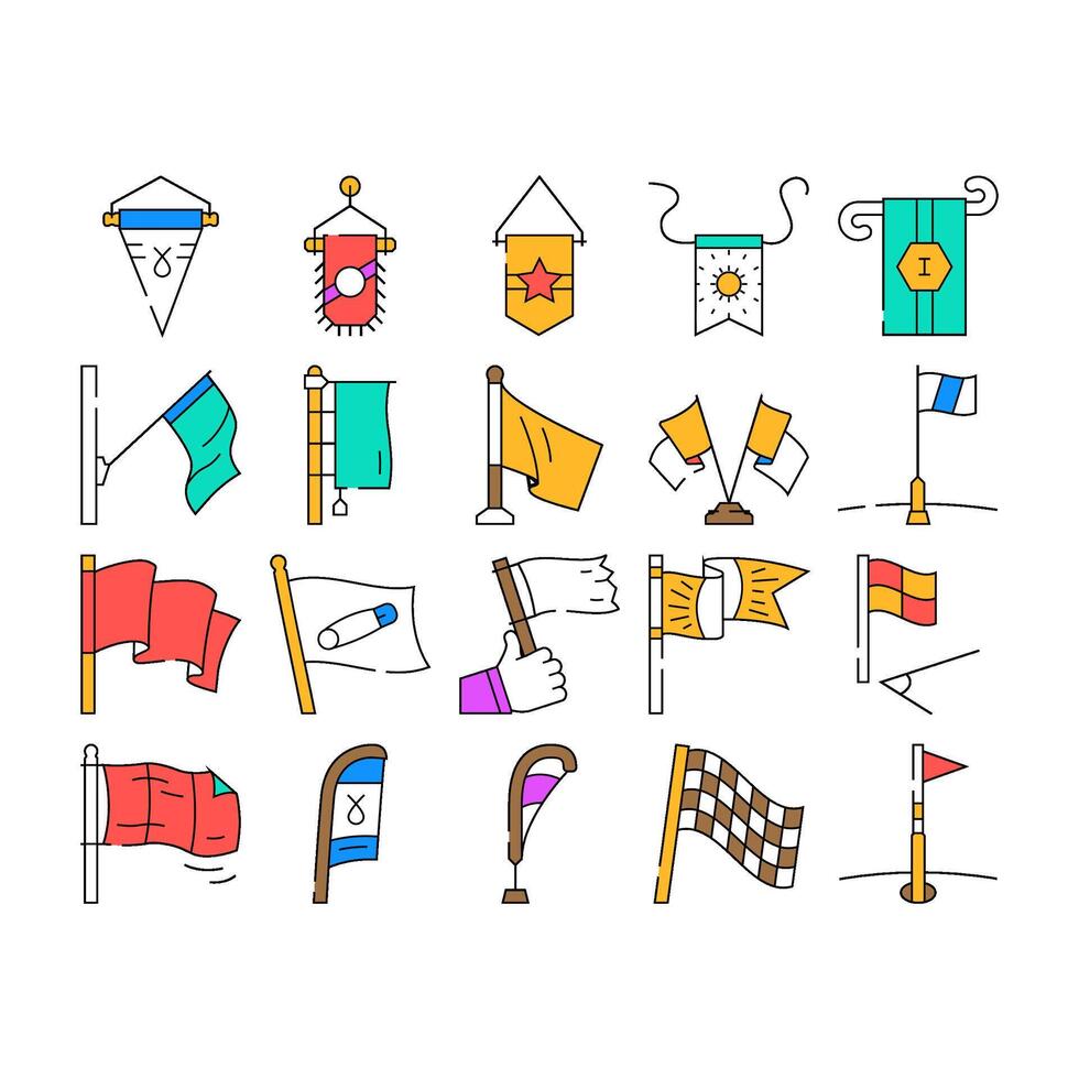 flag start web pennant map icons set vector