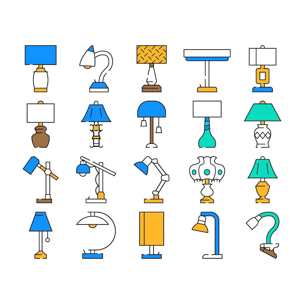 lamp table light home desk icons set vector