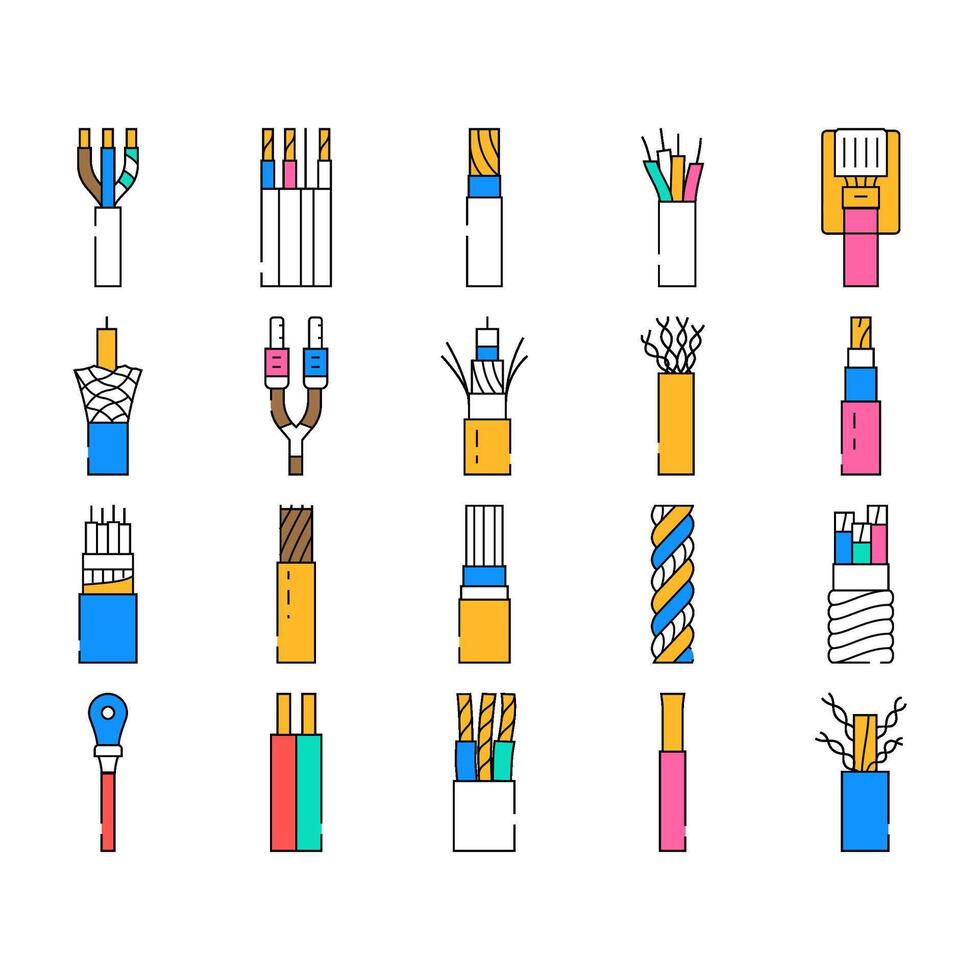 wire cable cord icons set vector