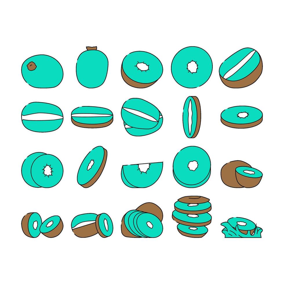 kiwi food green fresh icons set vector