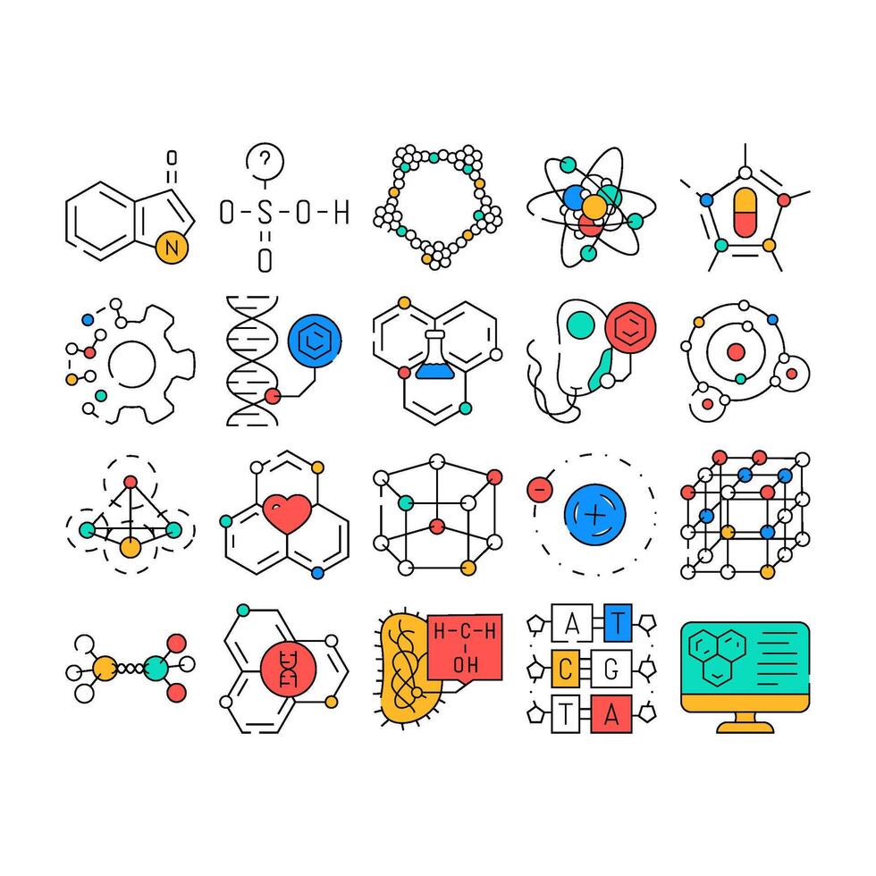 molecule chemistry science icons set vector