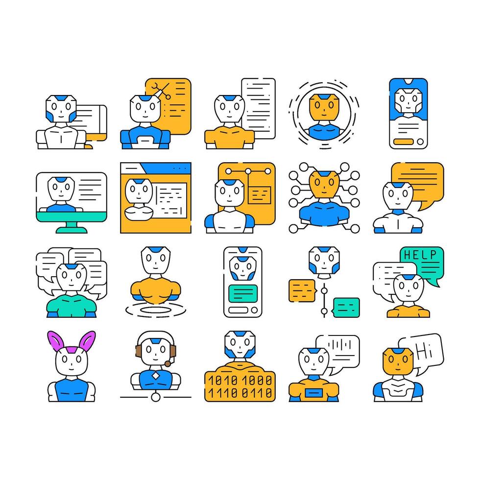 chat bot robot service icons set vector