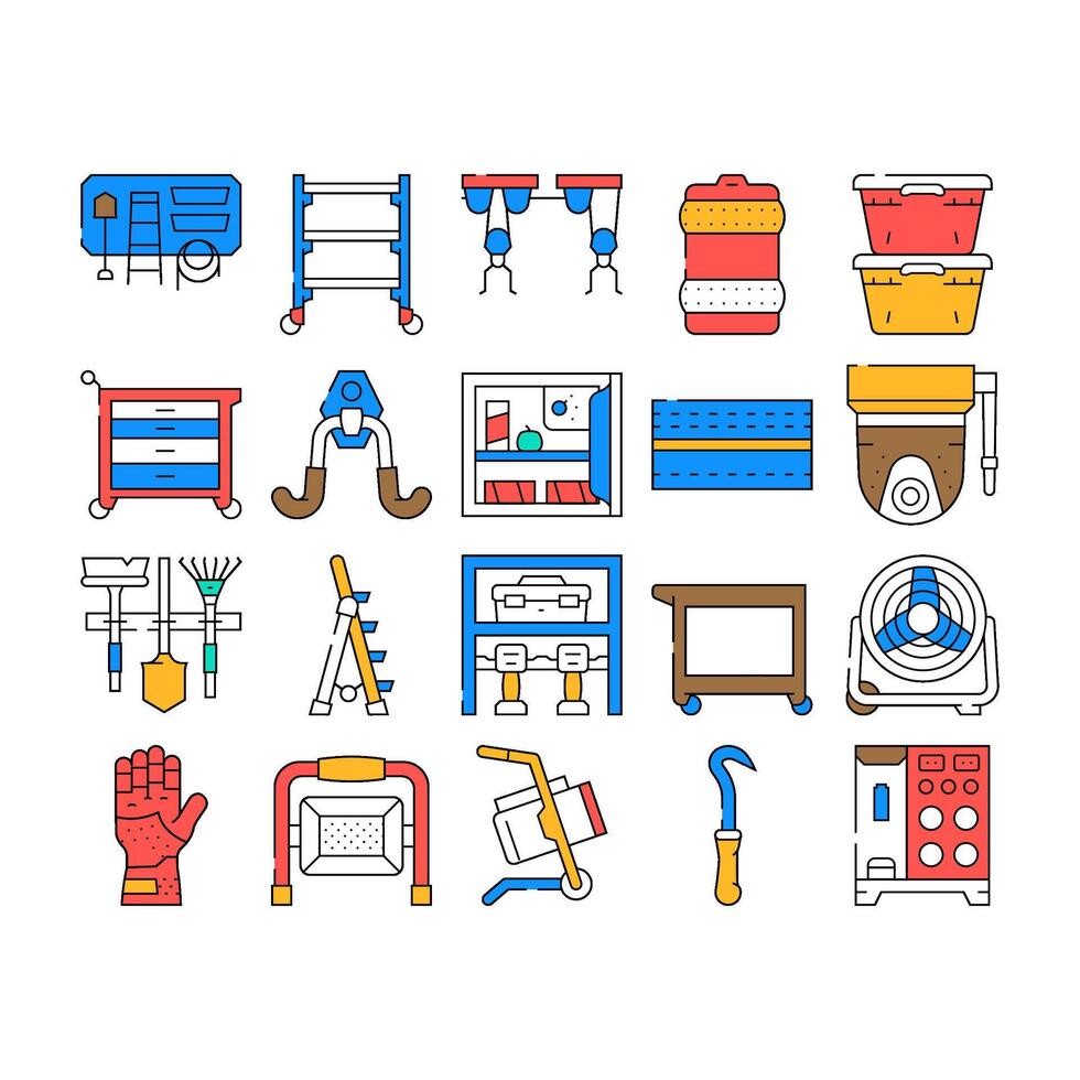 garage accessories tool service icons set vector