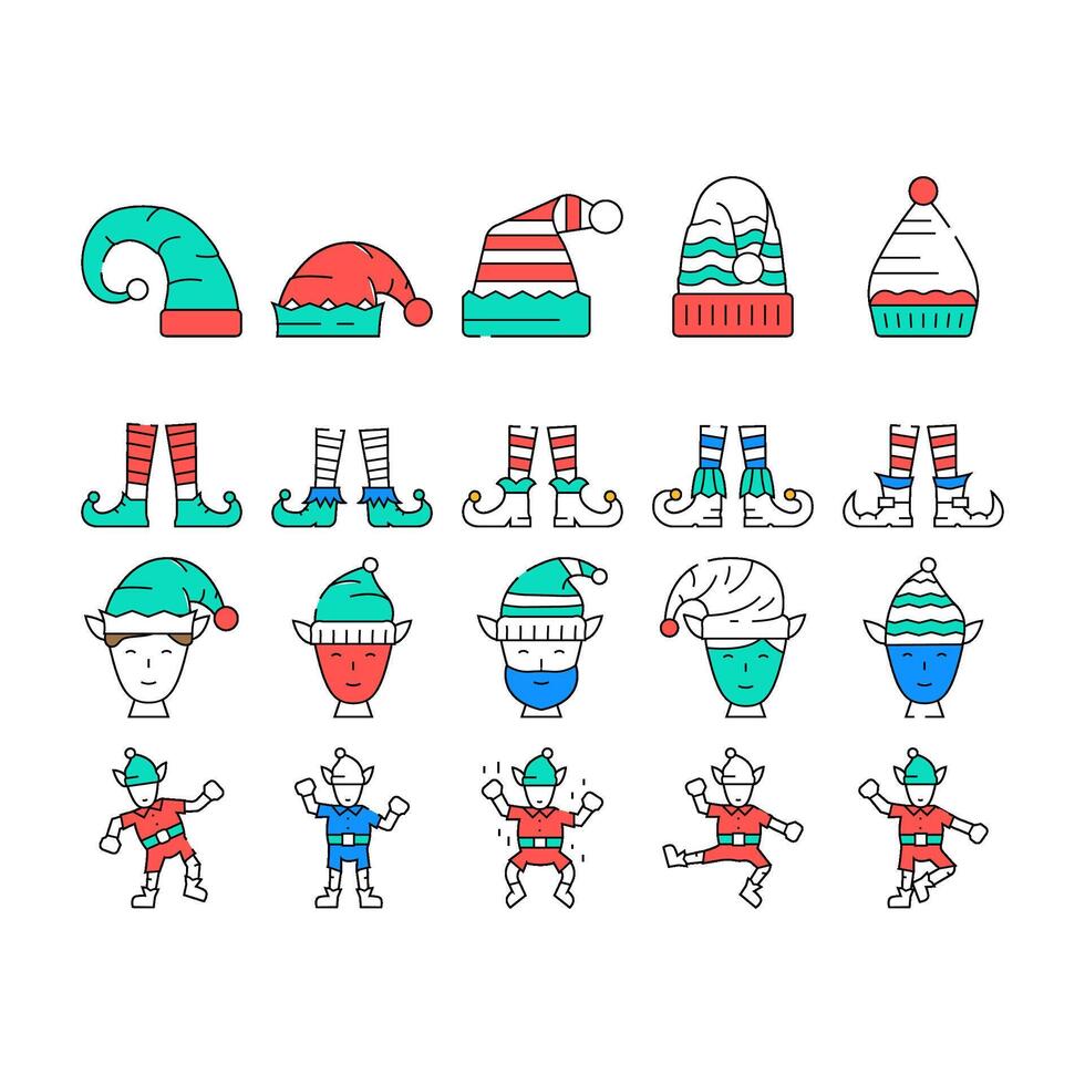 elf christmas cute xmas hat icons set vector