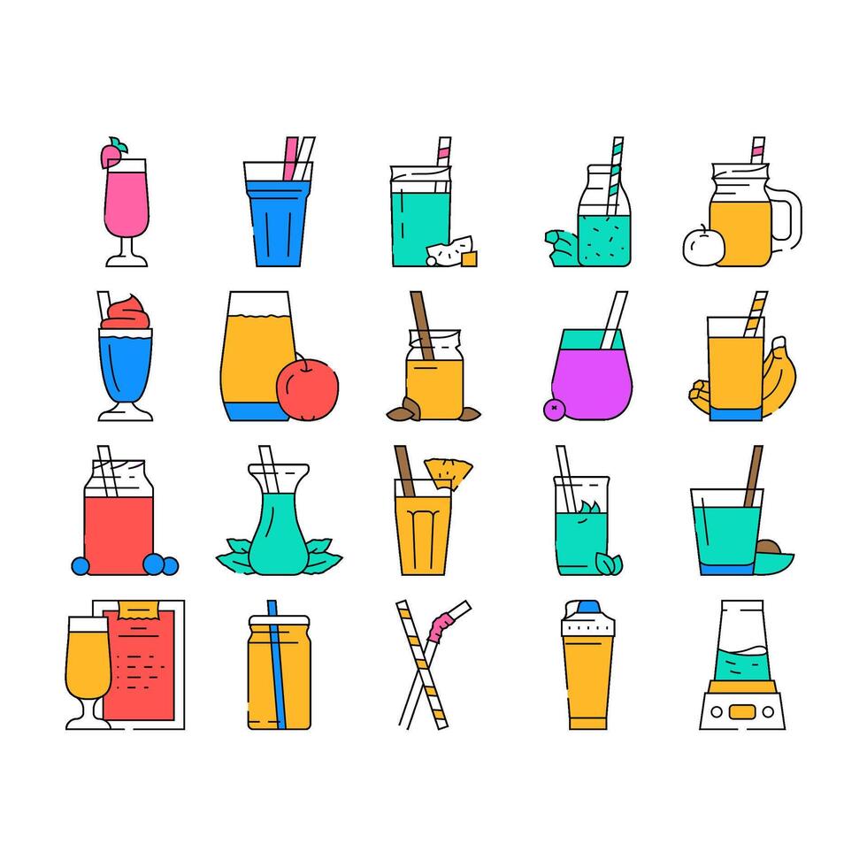 smoothie fruit juice drink icons set vector