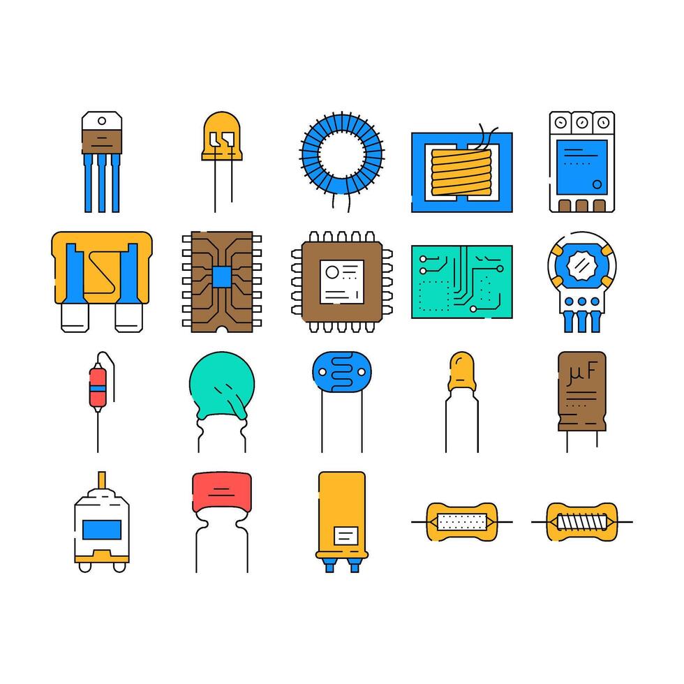 component electronic chip icons set vector