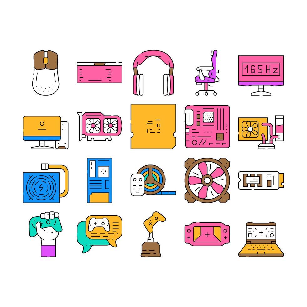 game pc computer gaming icons set vector
