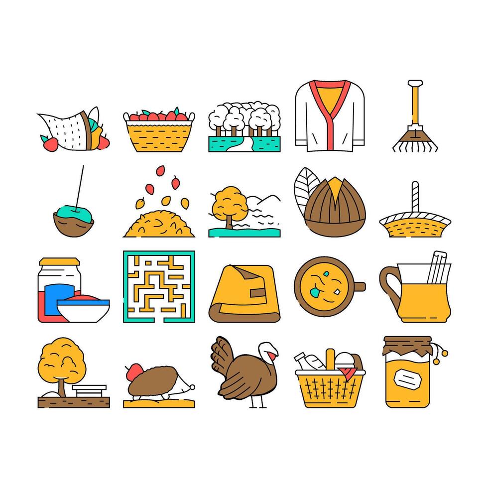 autumn season fall leaf icons set vector