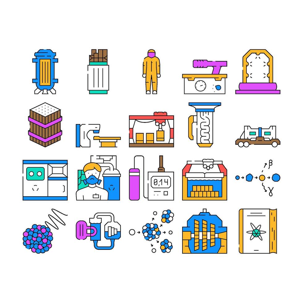 nuclear energy power reactor icons set vector