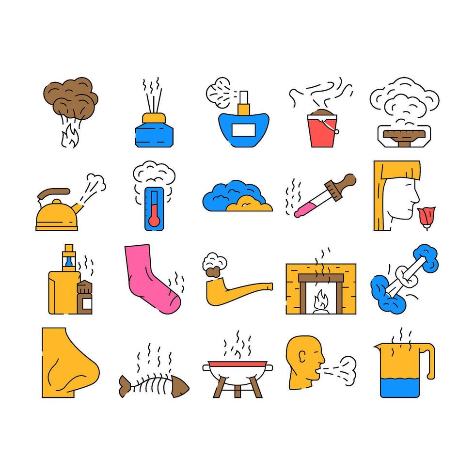 smell nose aroma odor icons set vector