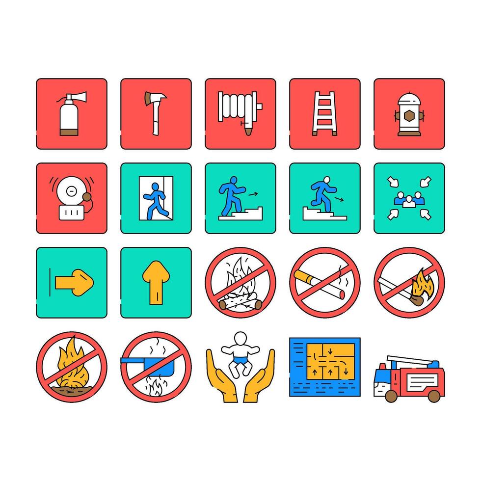 emergency fire exit safety escape icons set vector