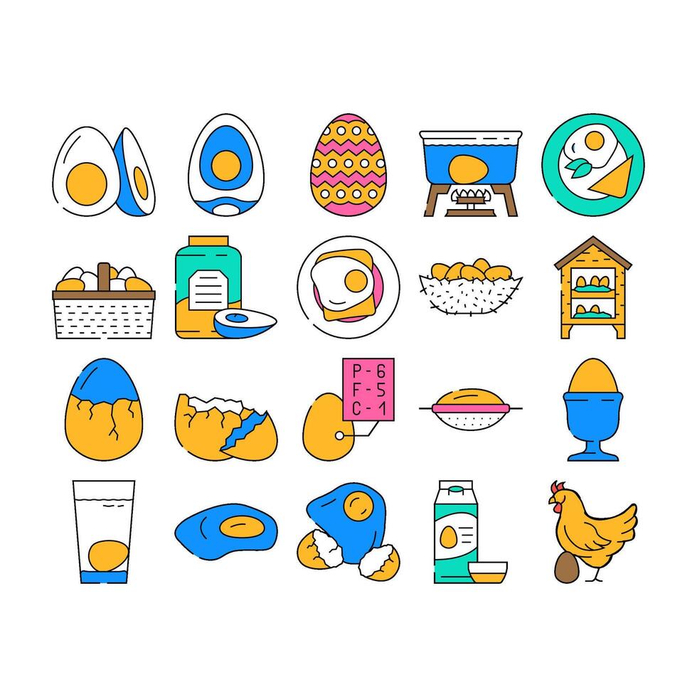 chicken egg farm brown icons set vector