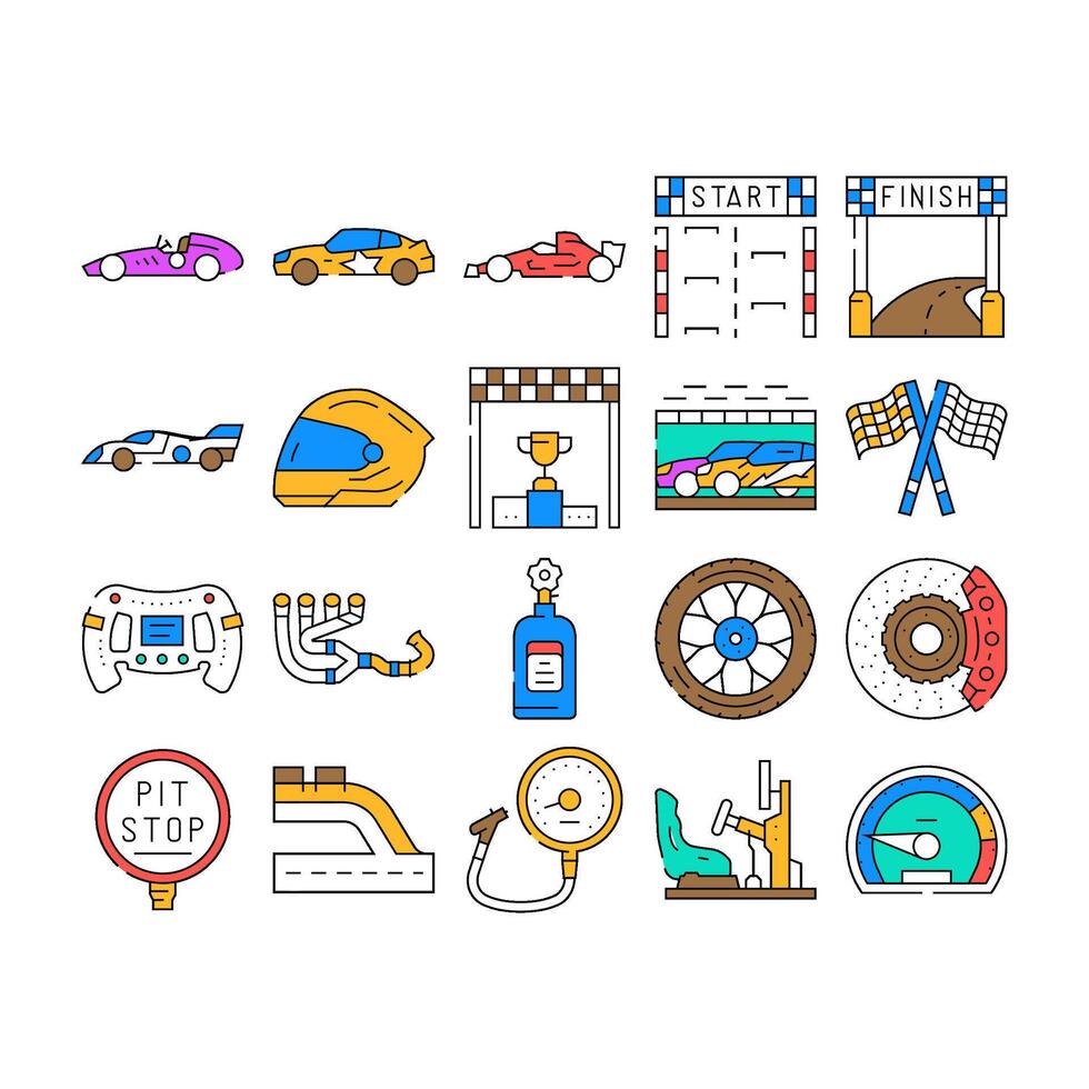 car speed auto race icons set vector