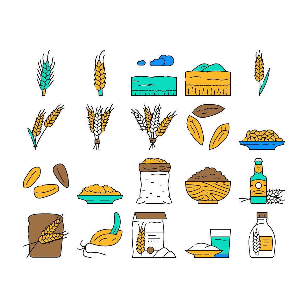 barley grain wheat icons set vector