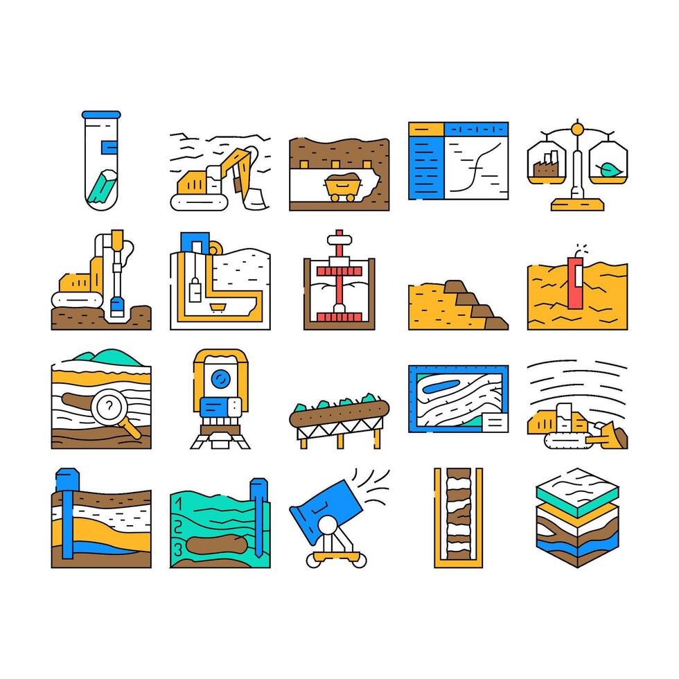 mining engineer industry icons set vector