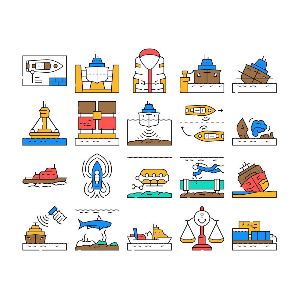marine engineering ship icons set vector