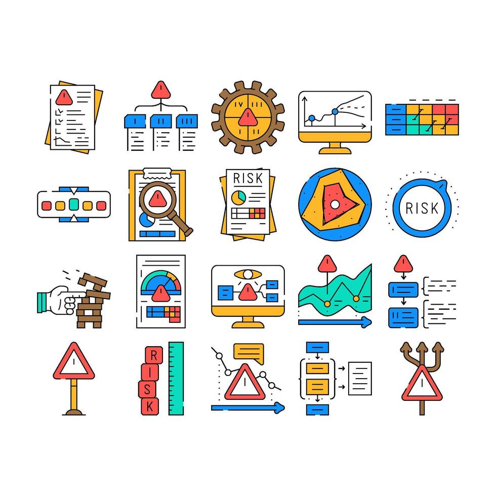 risk analyst business icons set vector