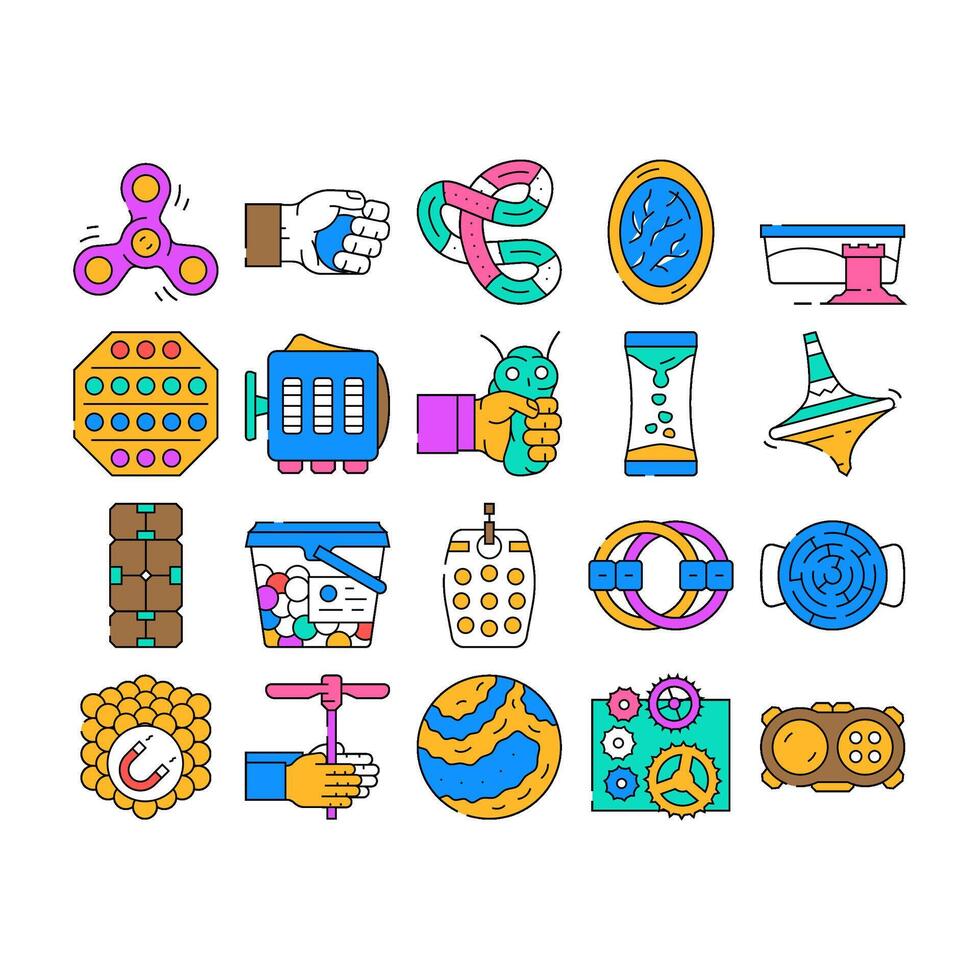 fidget toy pop fun icons set vector