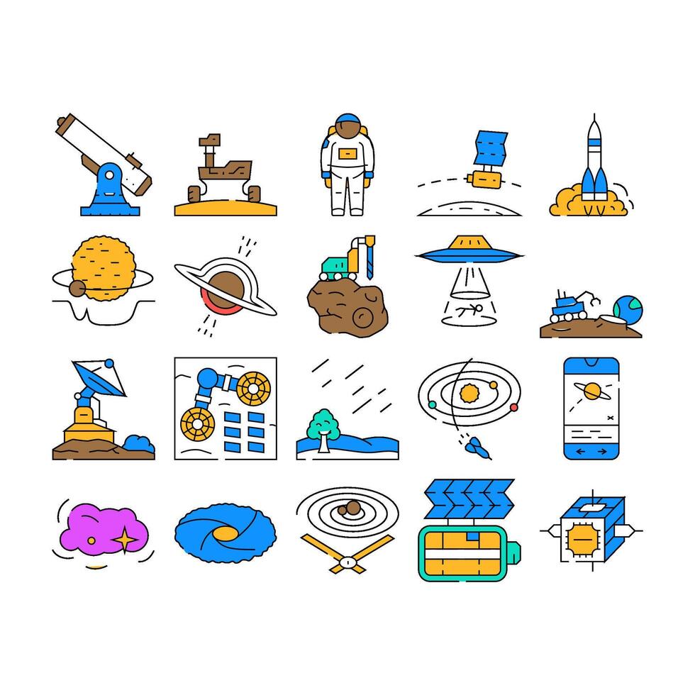 space exploration planet icons set vector