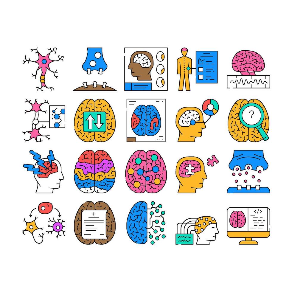 neuroscience brain doctor medical icons set vector