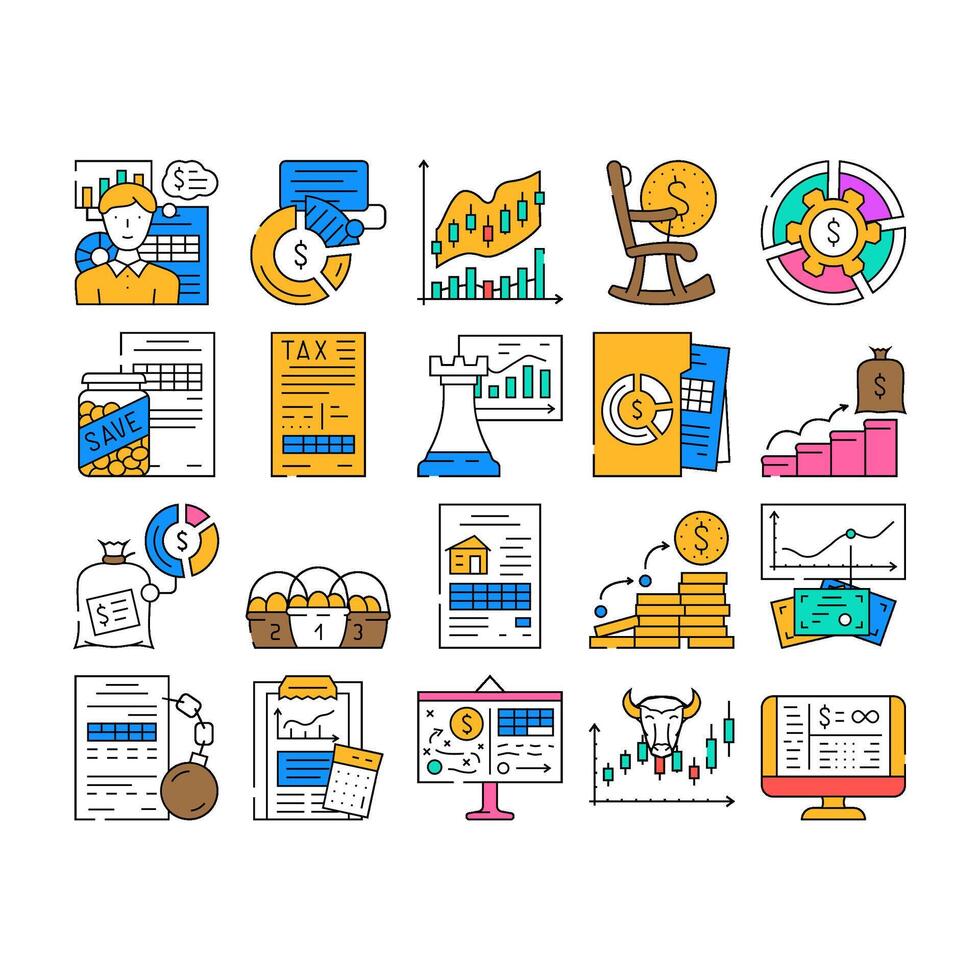 financial advisor consult real icons set vector