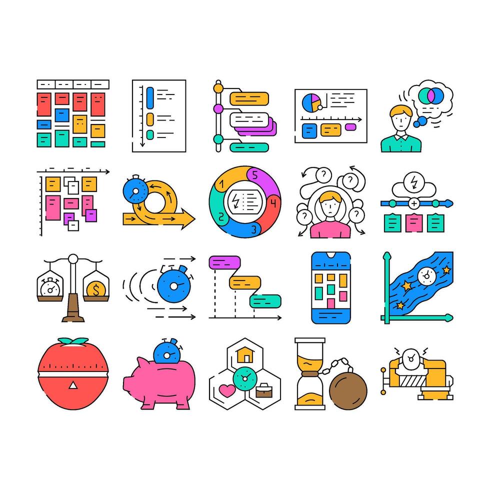 time management schedule task icons set vector