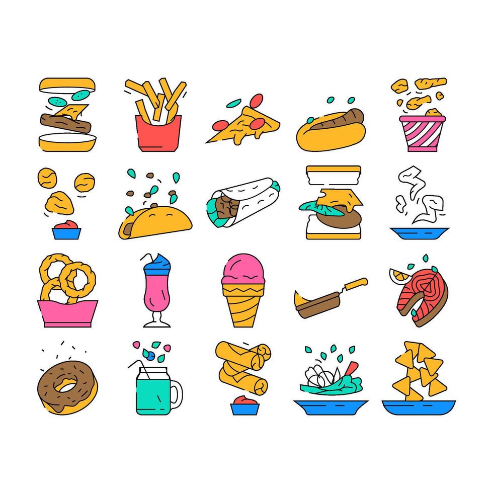 fast food hamburger restaurant icons set vector