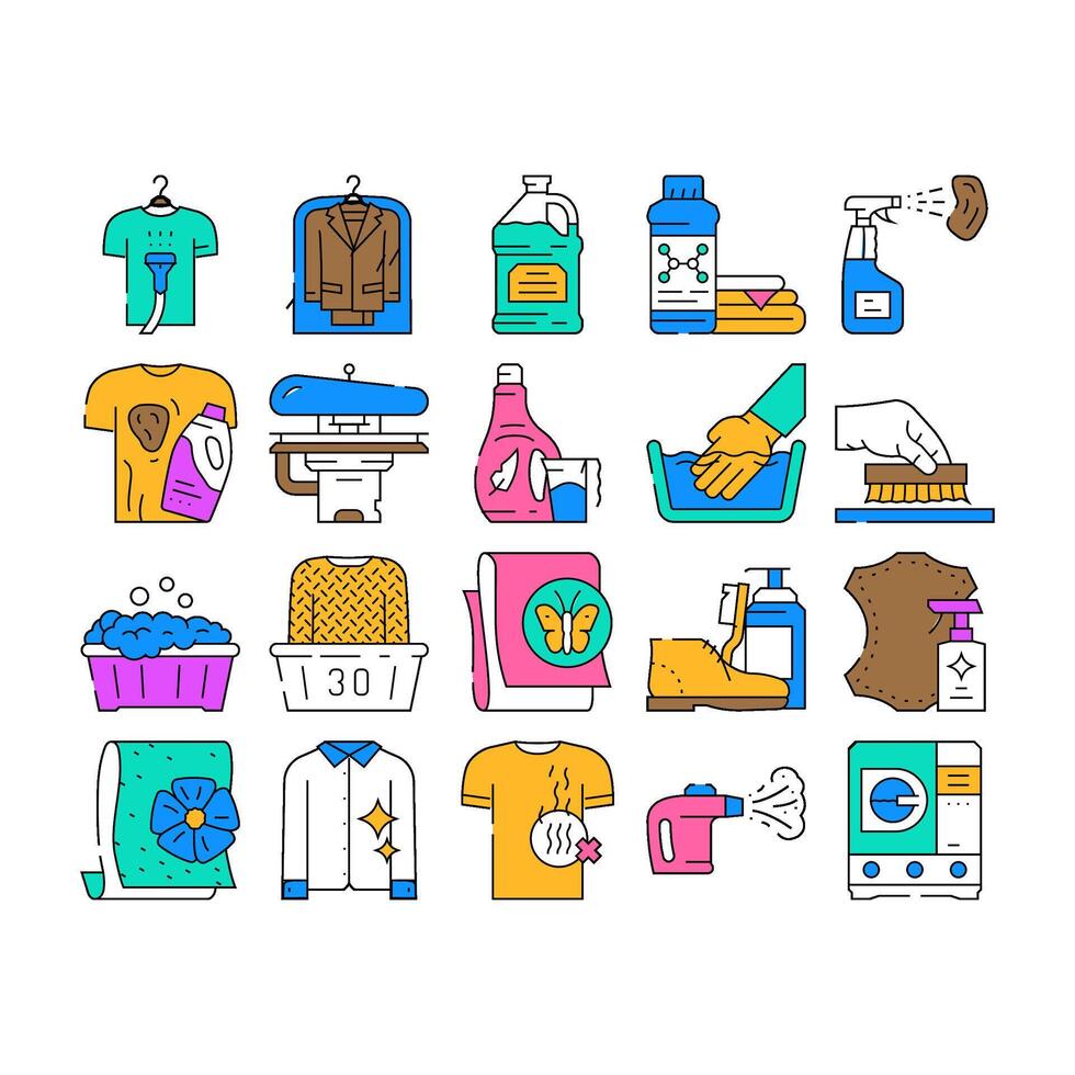 dry cleaning laundry service icons set vector