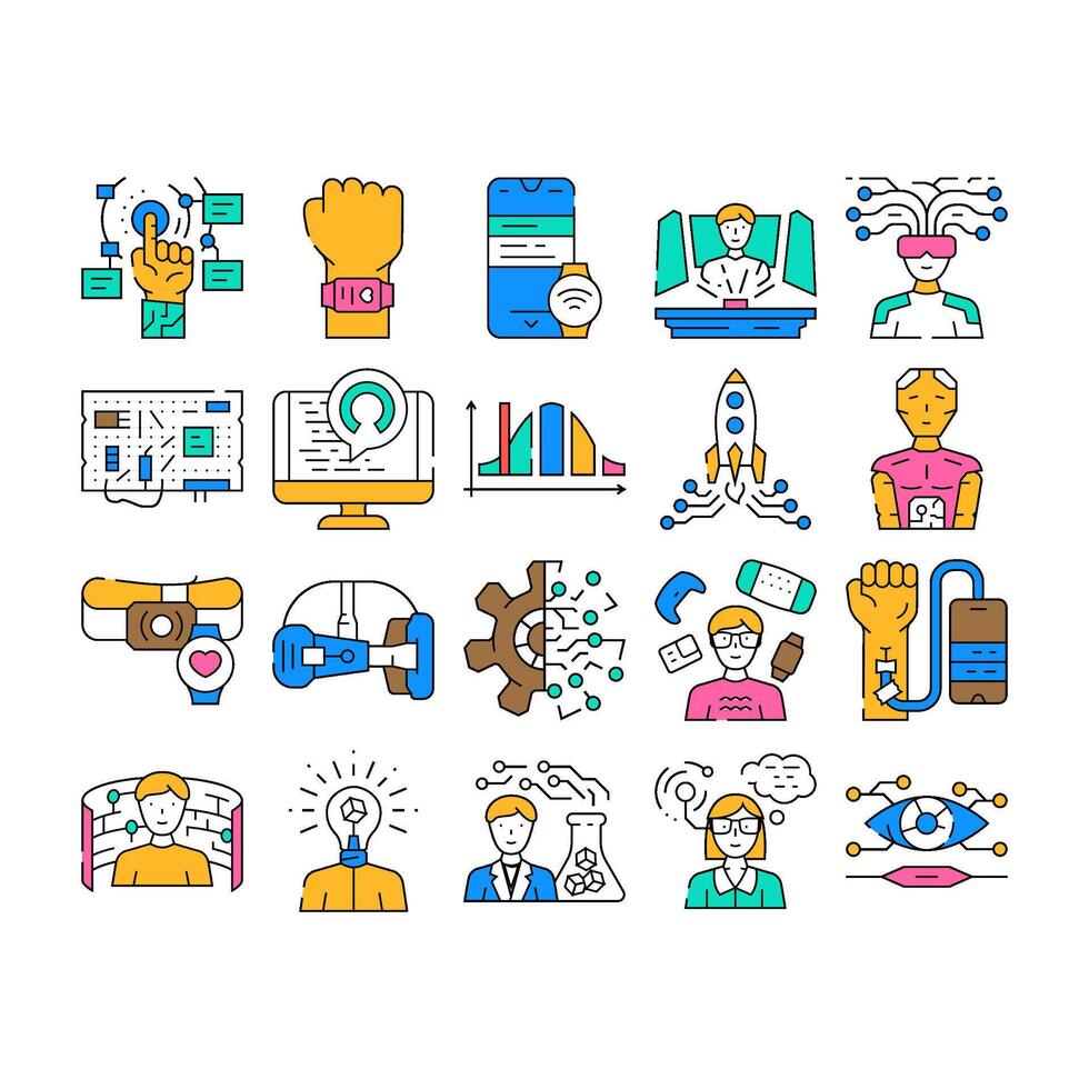 tech enthusiast reality virtual icons set vector