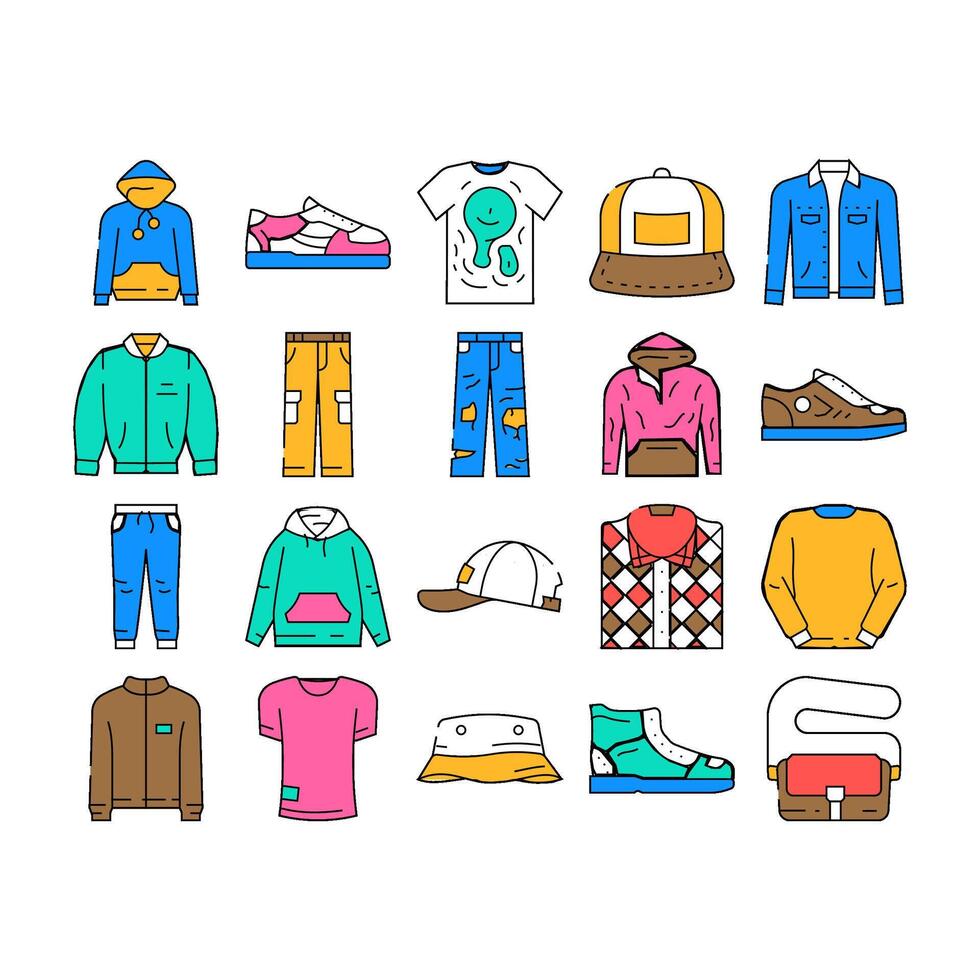 streetwear cloth urban style icons set vector