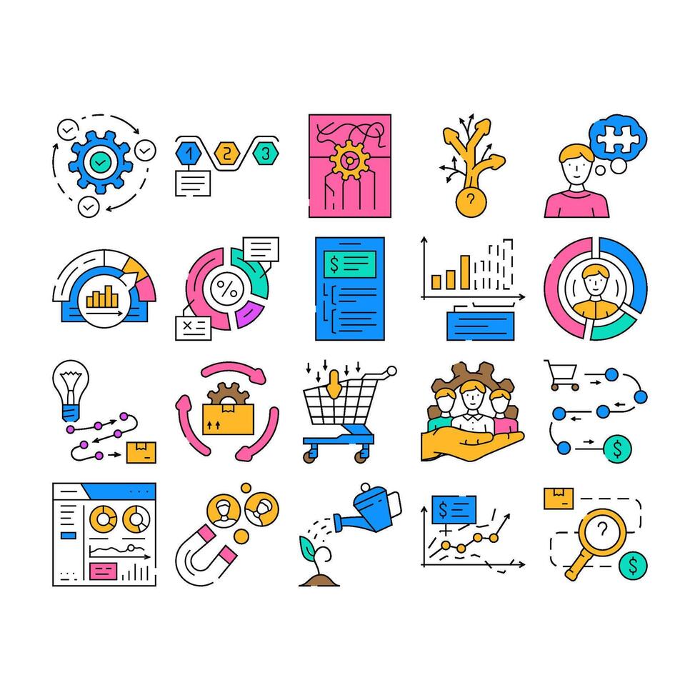 business process technology chart icons set vector