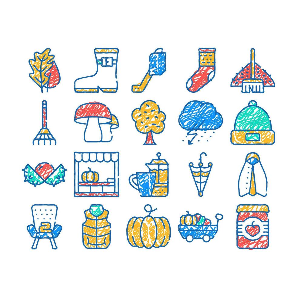 autumn season objects icon hand drawn vector