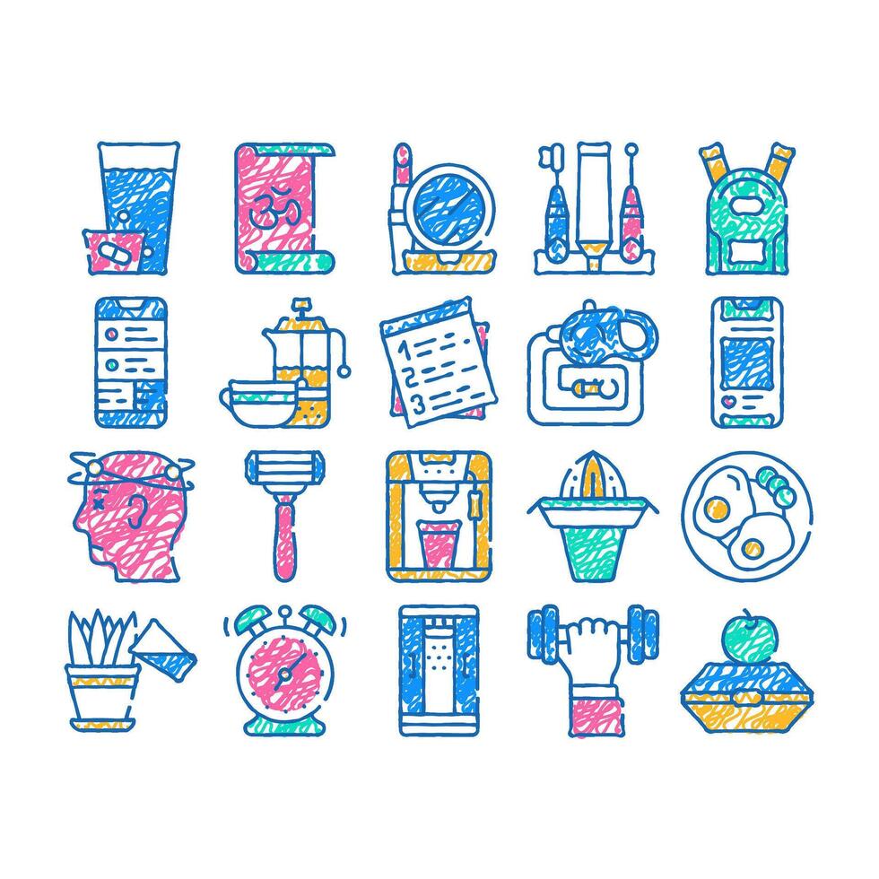 morning routine daily icon hand drawn vector