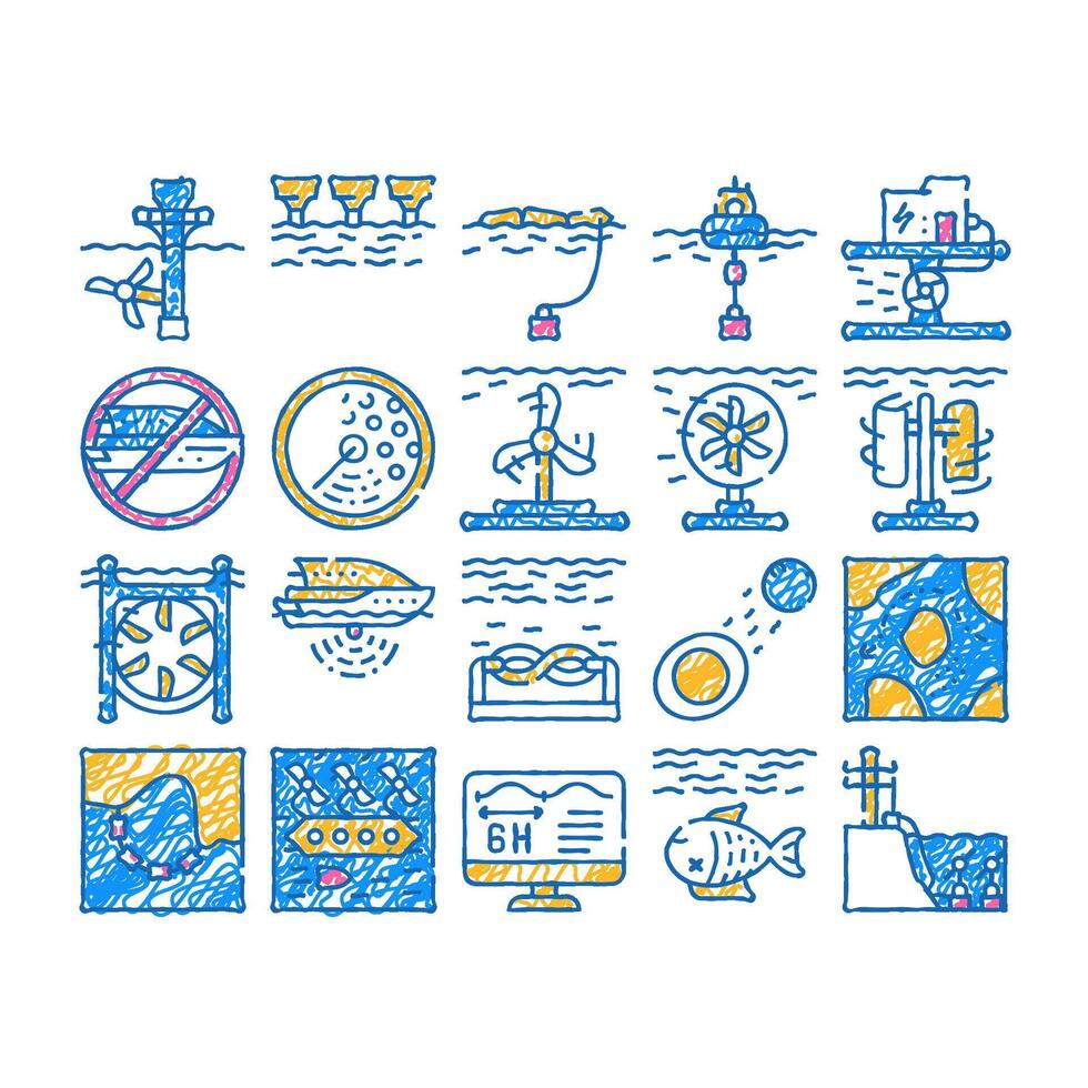 tidal power plant icon hand drawn vector