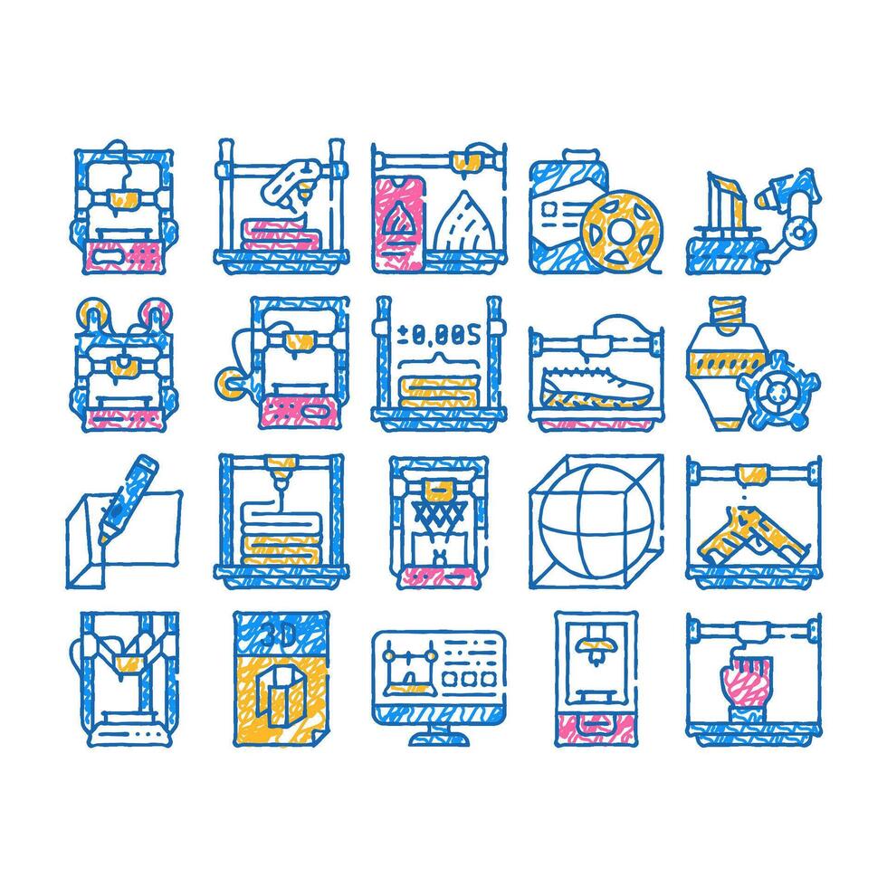 3d printing equipment icon hand drawn vector
