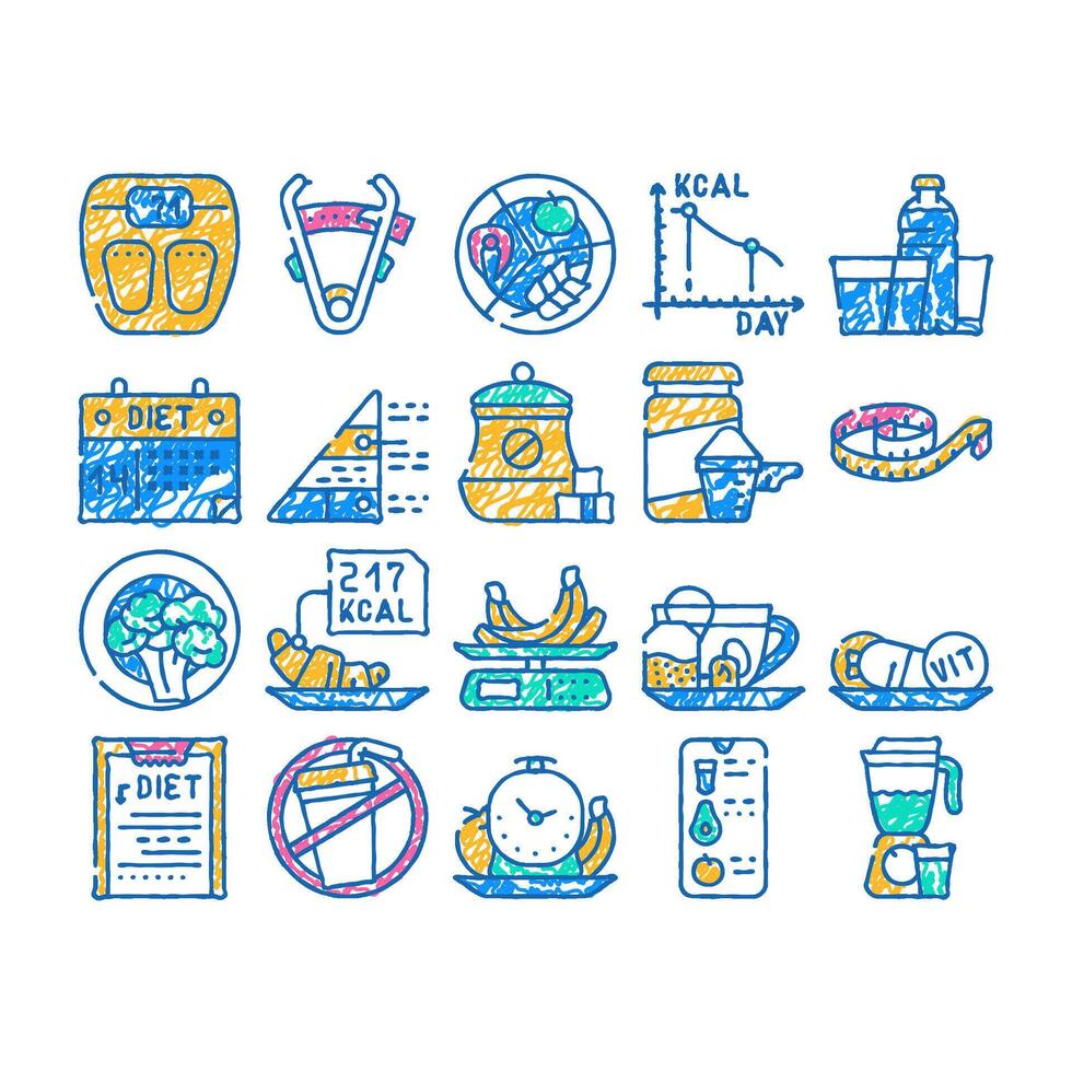 diet products and tool icon hand drawn vector