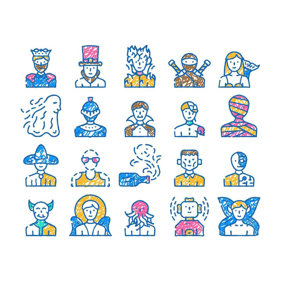 fantasy and magical character icon hand drawn vector