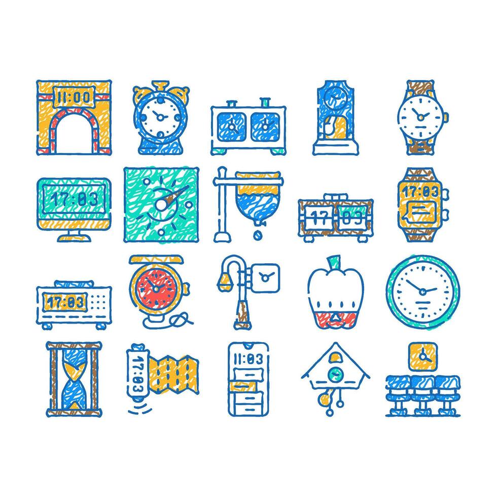 clock and watch time equipment icon hand drawn vector