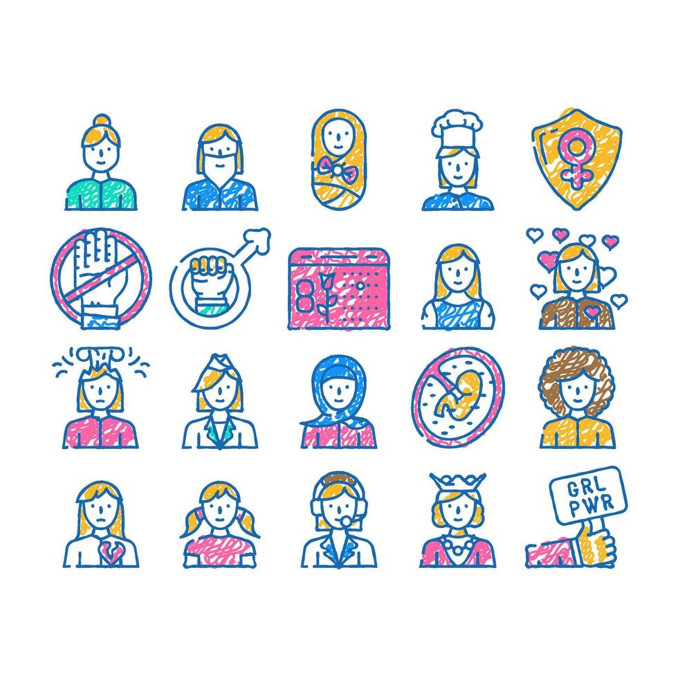 female occupation and profession icon hand drawn vector