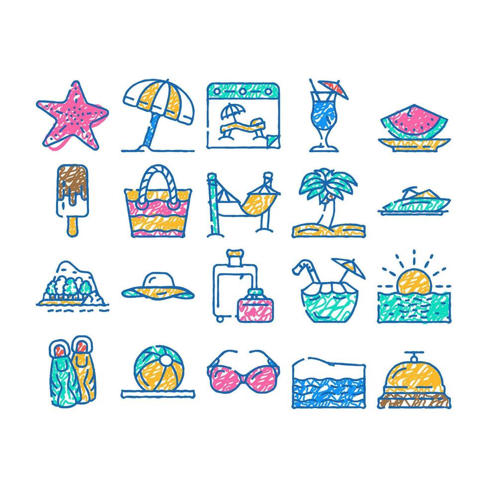 summer vacation enjoying traveler icon hand drawn vector
