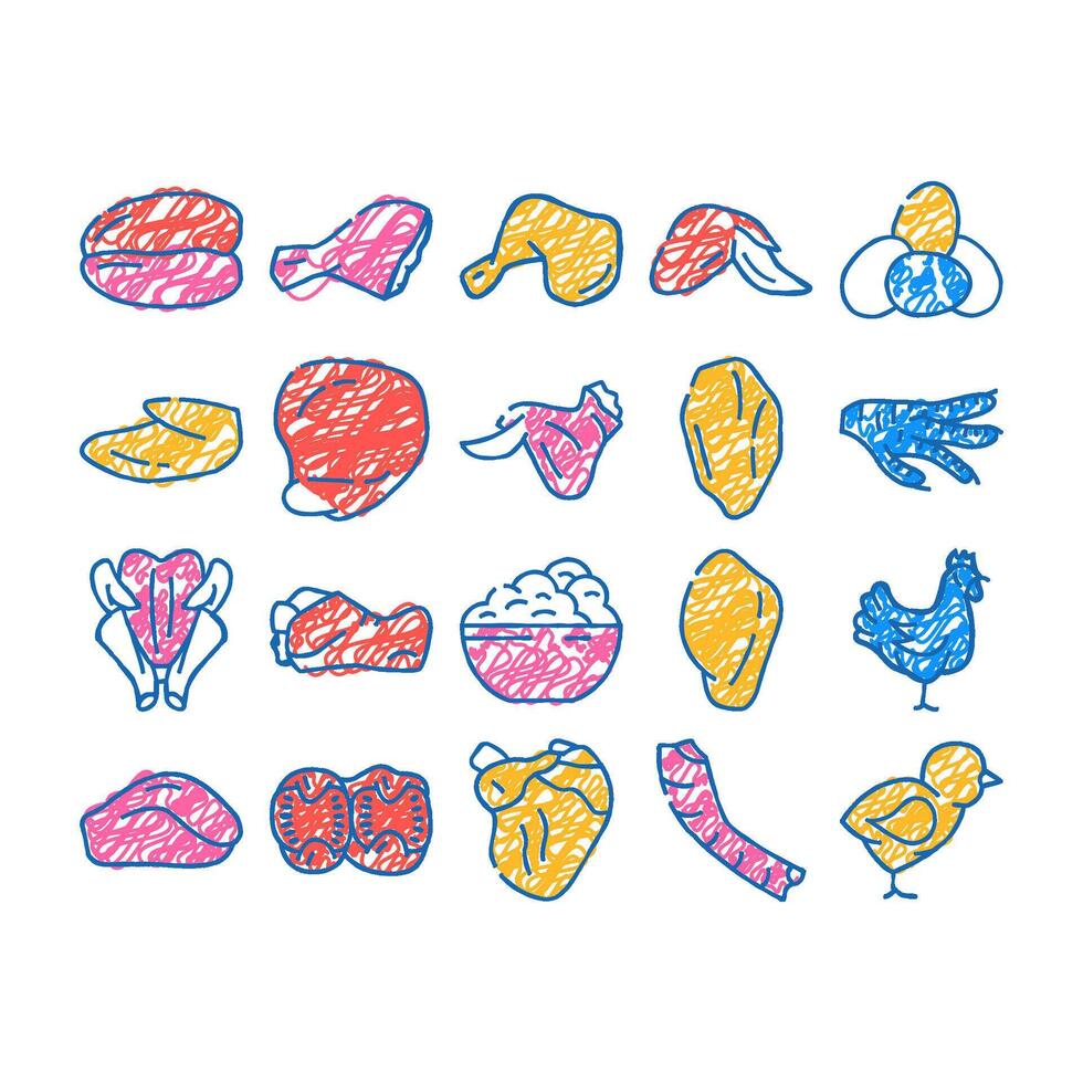 chicken carcass, meat and organs icon hand drawn vector