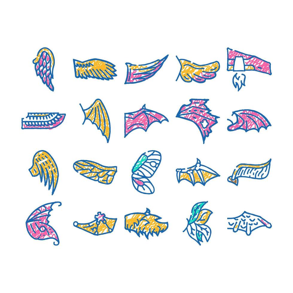 wing fly animal, bird and insect icon hand drawn vector