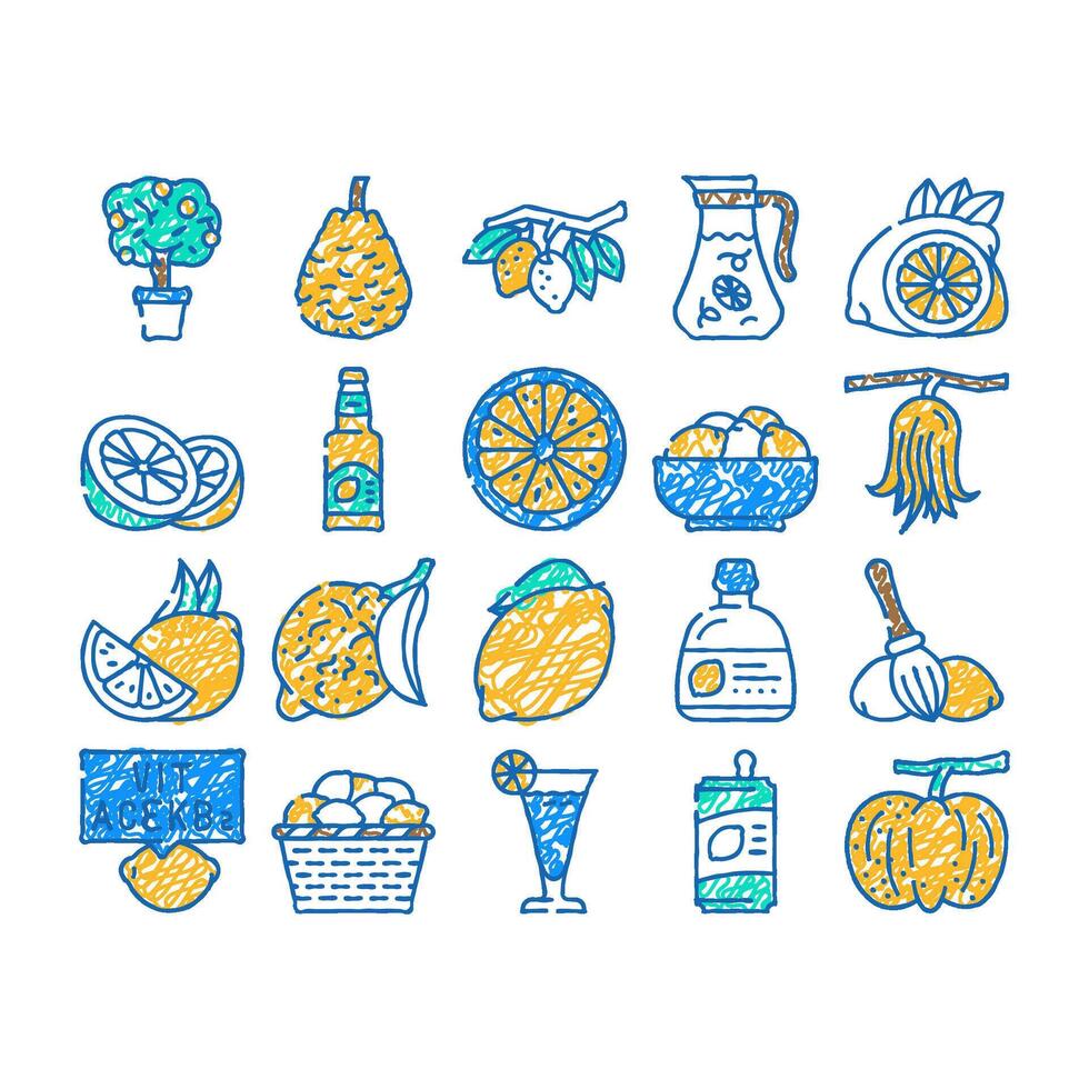 lemon fruit citrus slice fresh icon hand drawn vector