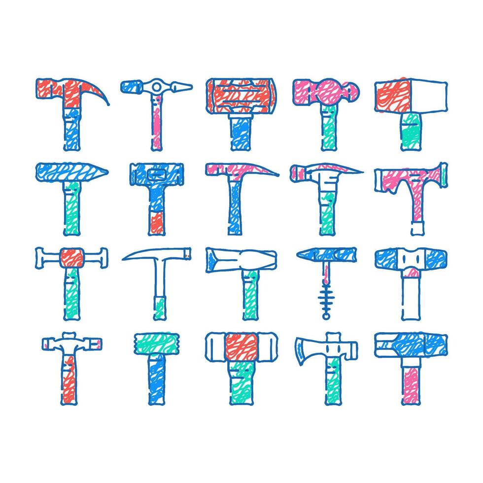 hammer tool construction icon hand drawn vector