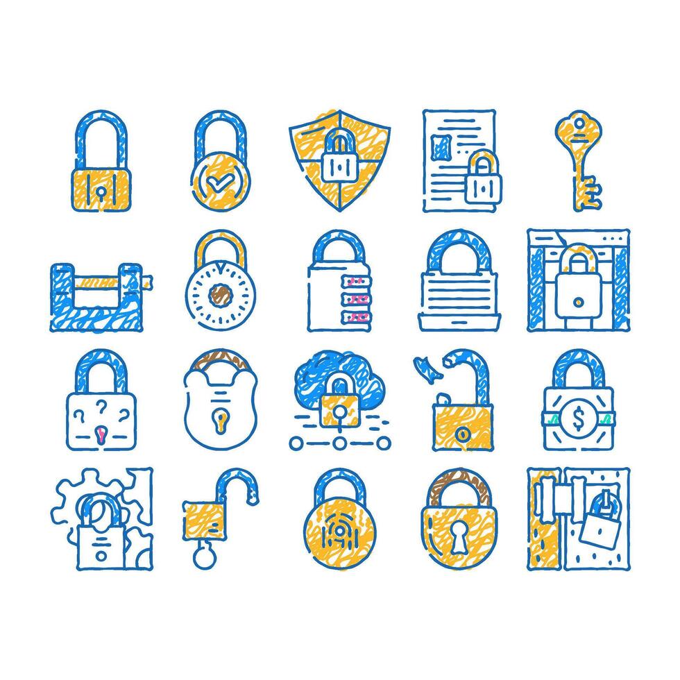 padlock lock safe password icon hand drawn vector