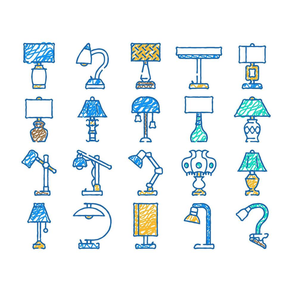 lamp table light home desk icon hand drawn vector