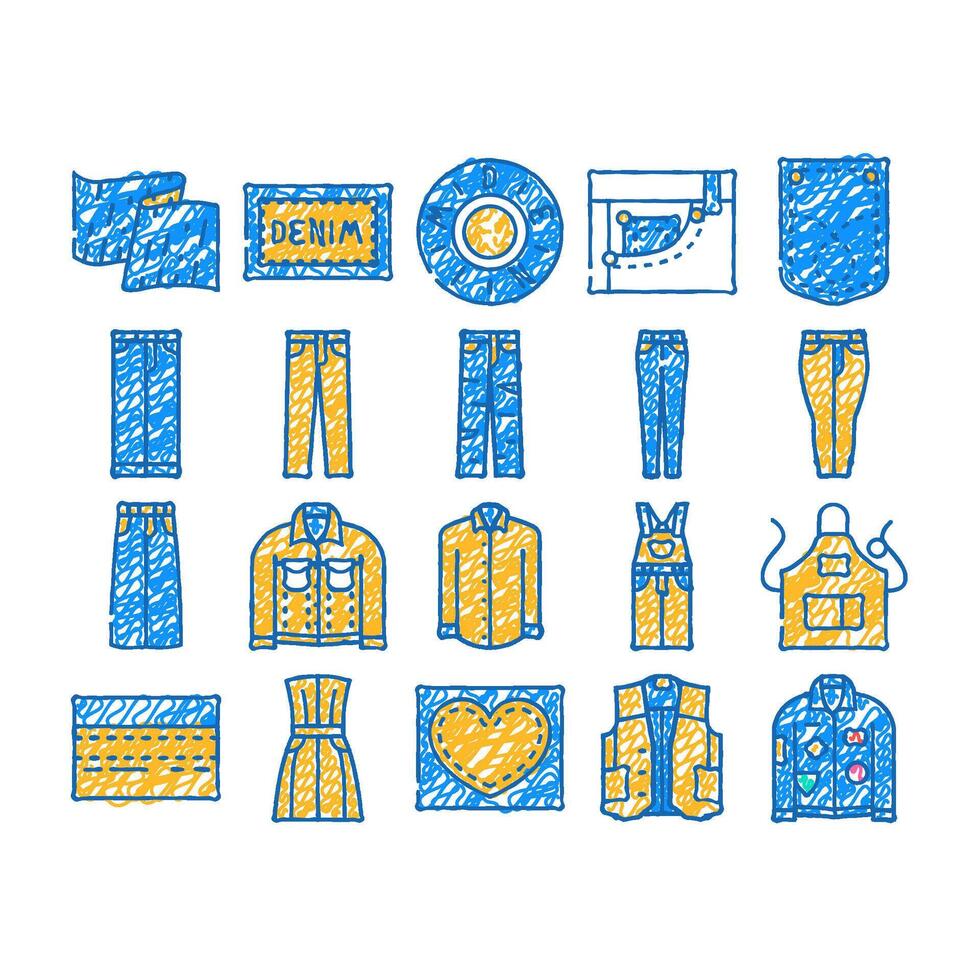denim textile material fashion icon hand drawn vector