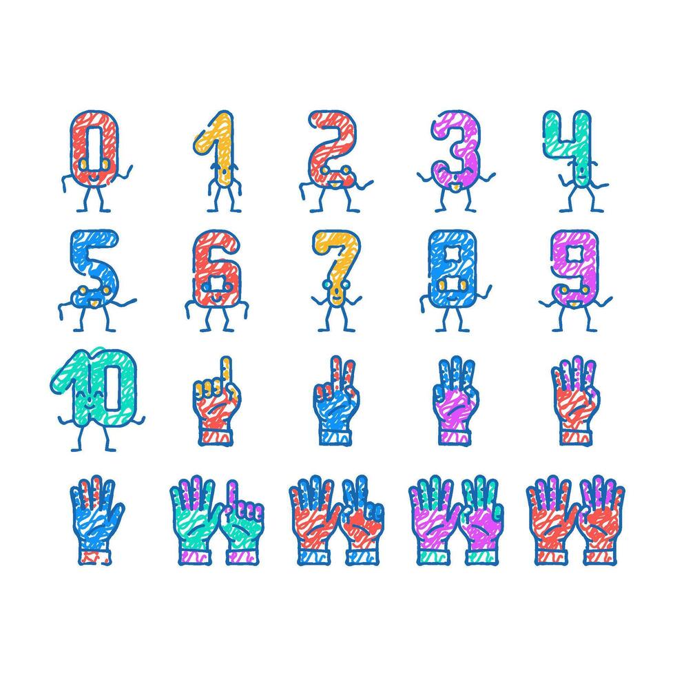 number character cute icon hand drawn vector